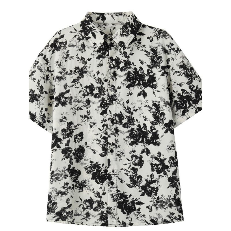 Japanese-Style Vintage Floral Full-Print Shirt for Men, Summer High-End Casual Loose Short-Sleeve Shirt
