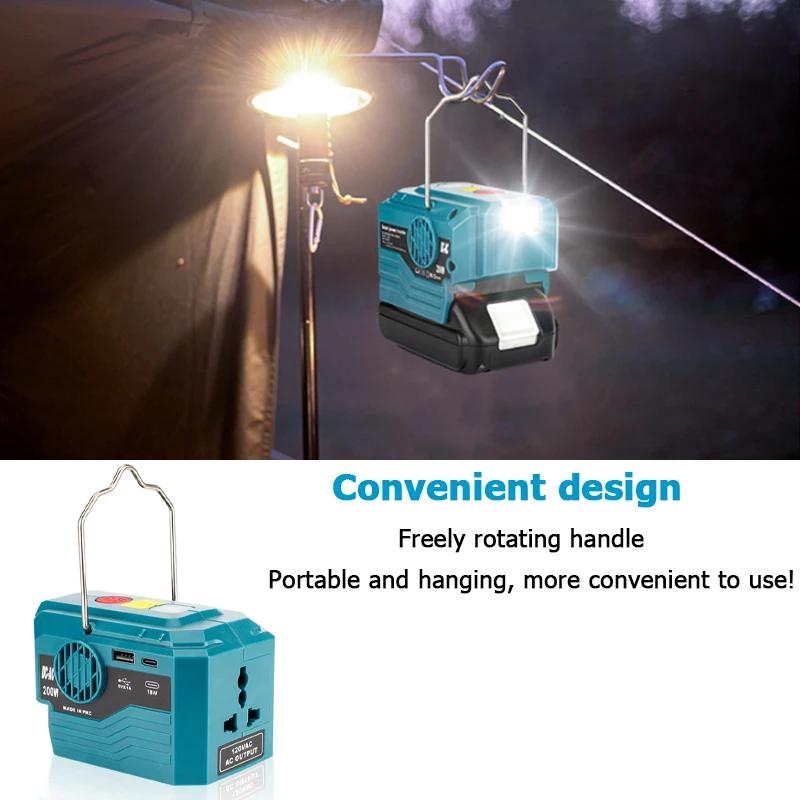 AC 220V For Makita/Ryobi/Bosch/Dewalt/Milwaukee 18V Lithium Battery Outdoor Inverter Generator 200W Inverter Power LED