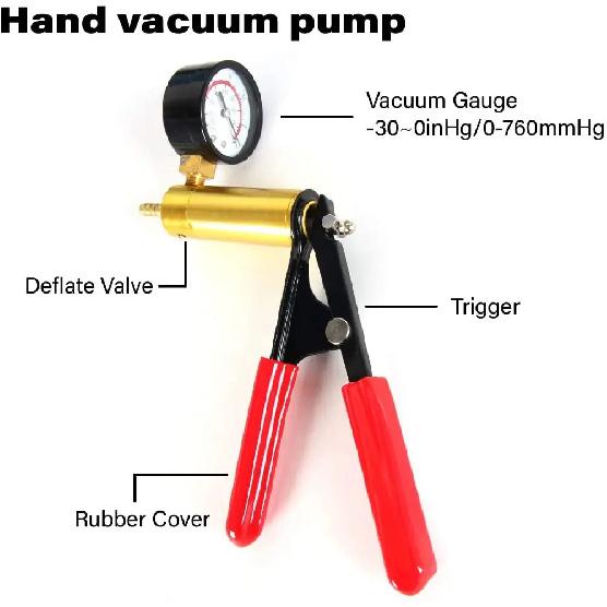 Vacuum pistol pump test kit, portable durable aluminum vacuum gauge manual vacuum pressure pump brake fluid discharge kit