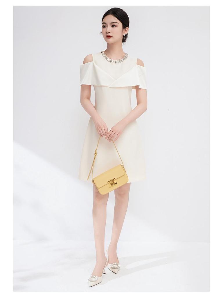 2024 Summer Elegant Off-Shoulder Diamond Nail Dress for Women