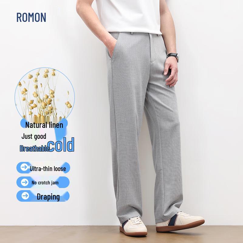 

Romon Men s Linen Blend Straight Casual Pants 35