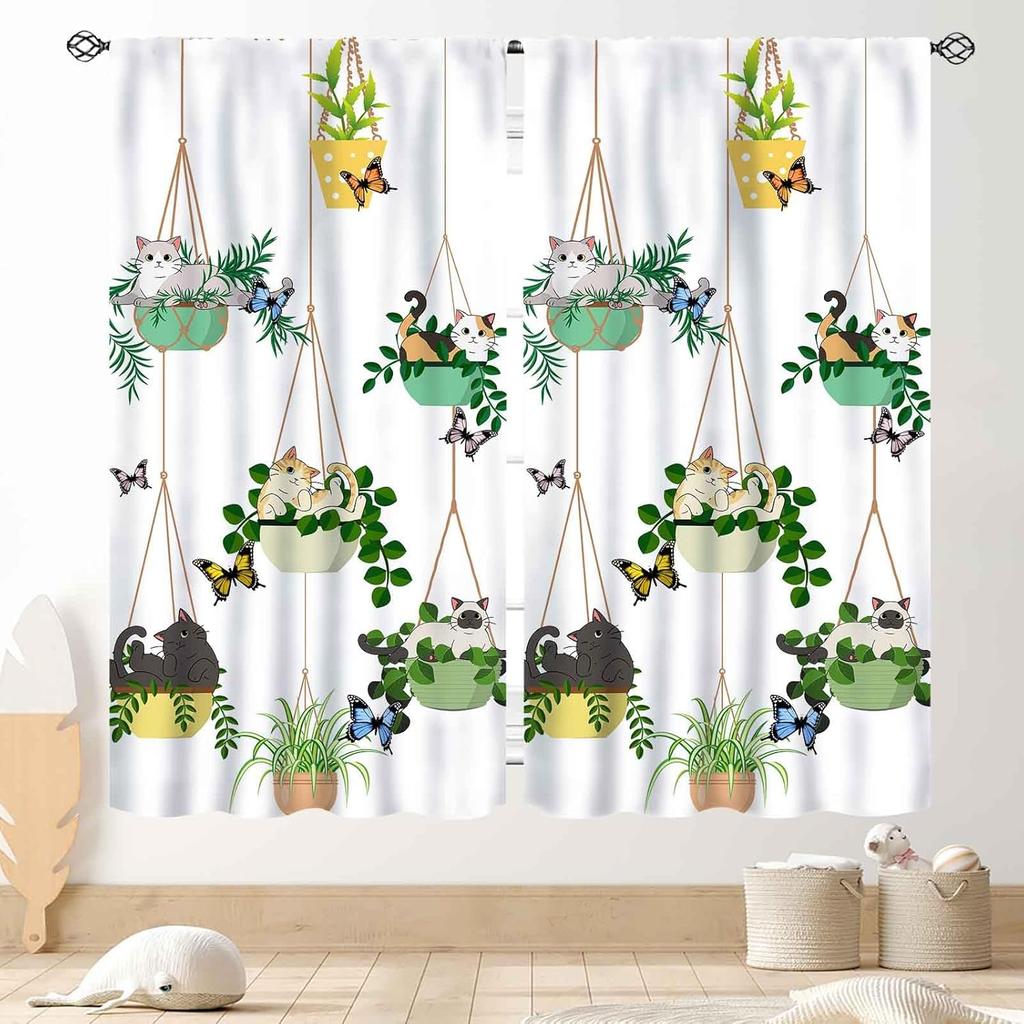Cat Curta, Cartoon Cute Lovely Kitten Kawaii Cat Pets Funny Animals Gray Blackout Window Drapery Treatments For Living Room