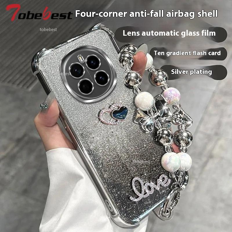 

3D Love Shockproof Glitter Plating Bead Bracelet Case for Huawei Honor Magic 7 6 5 4 3 Pro Silicone Cover Honor Magic 3 Pro фиолетовый