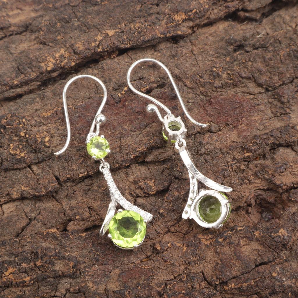 Peridot Gemstone 925 Stamped Silver Jewelry Zircon Dangle Earrings 1.84" For Her CZE-9-3