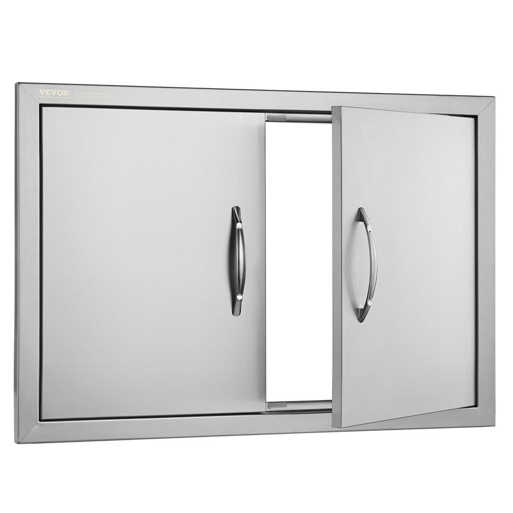 BBQ Access Door, 711x482 Mm Double Outdoor Kitchen Door, Stainless Steel Flush Mount Door, Wall Vertical Door with Handles, for BBQ Island, Grilling