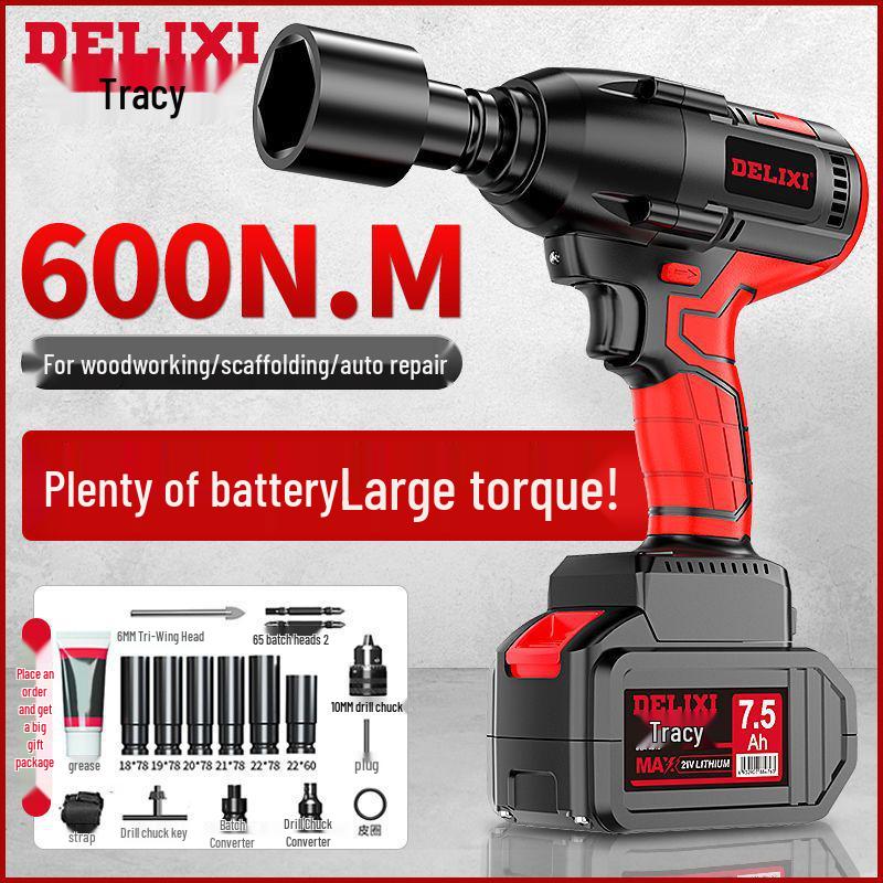 Delixi High Torque Brushless Impact Wrench - Electric Air Wrench with Lithium Battery & Charging Board for Auto Repair.
