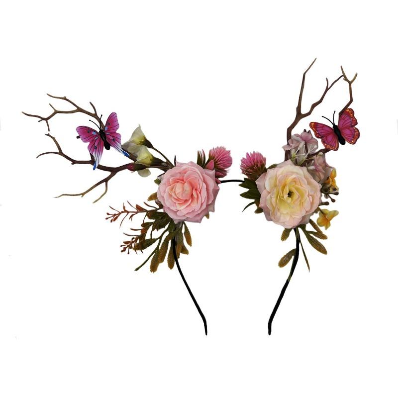 European and American Christmas Forest Girl Antlers Headband Festive Elk Hairpin Branches Flowers Harvest Festival Flowers Elf Headdress