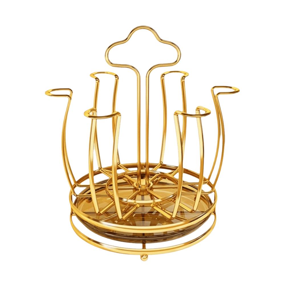 Large Capacity Cup Holder with Water Drain Tray 360° Rotation Glass Cup Storage Rack Bar