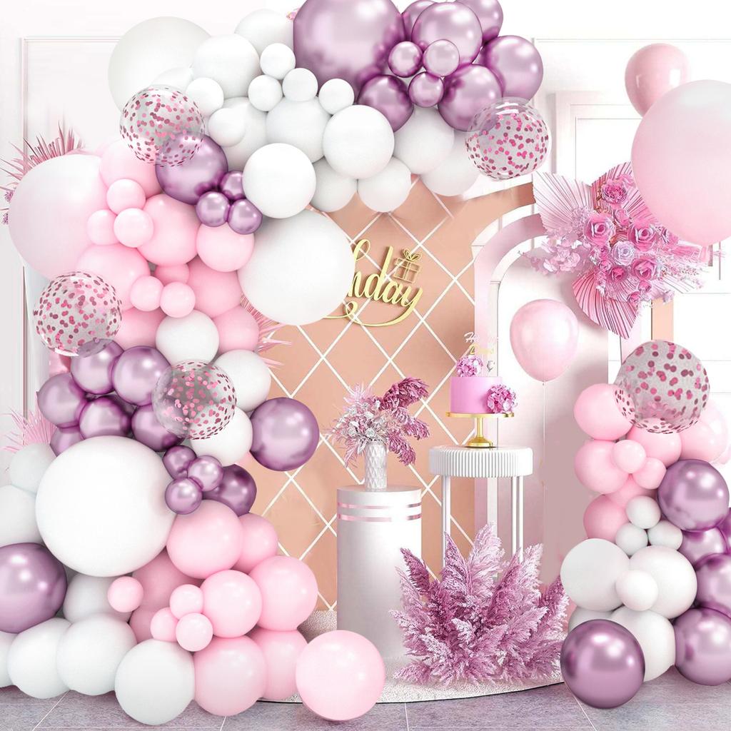 Kit cu ghirlande cu baloane albe, roz, decorațiuni pentru petrecerea de la mulți ani, pentru copii, fete, baby shower, nuntă, baloane pentru ziua de naștere