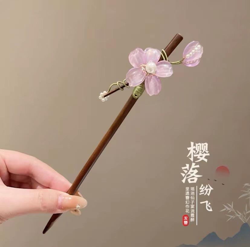 Elegante Bambus-Haarnadel Handgemachter Blumen-Haarstab Für Frauen Mädchen Vintage Chinesischer Stil Hanfu Haaraccessoires Florale Haarspange