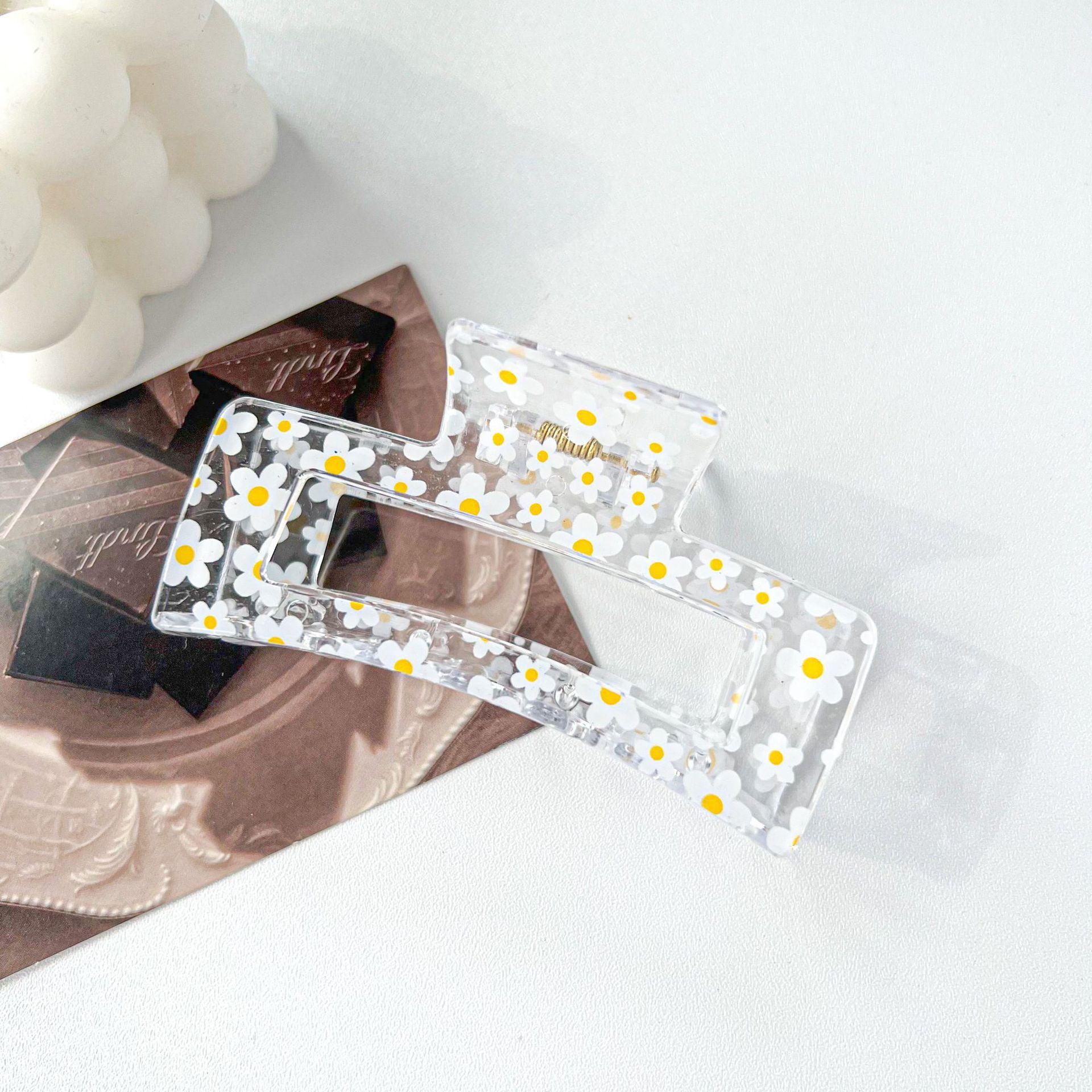 

Прозрачная заколка для волос с цветочным принтом для женщин, корейская маленькая, свежая, темпераментная, растрепанная заколка-акула, аксессуар для волос для девушки