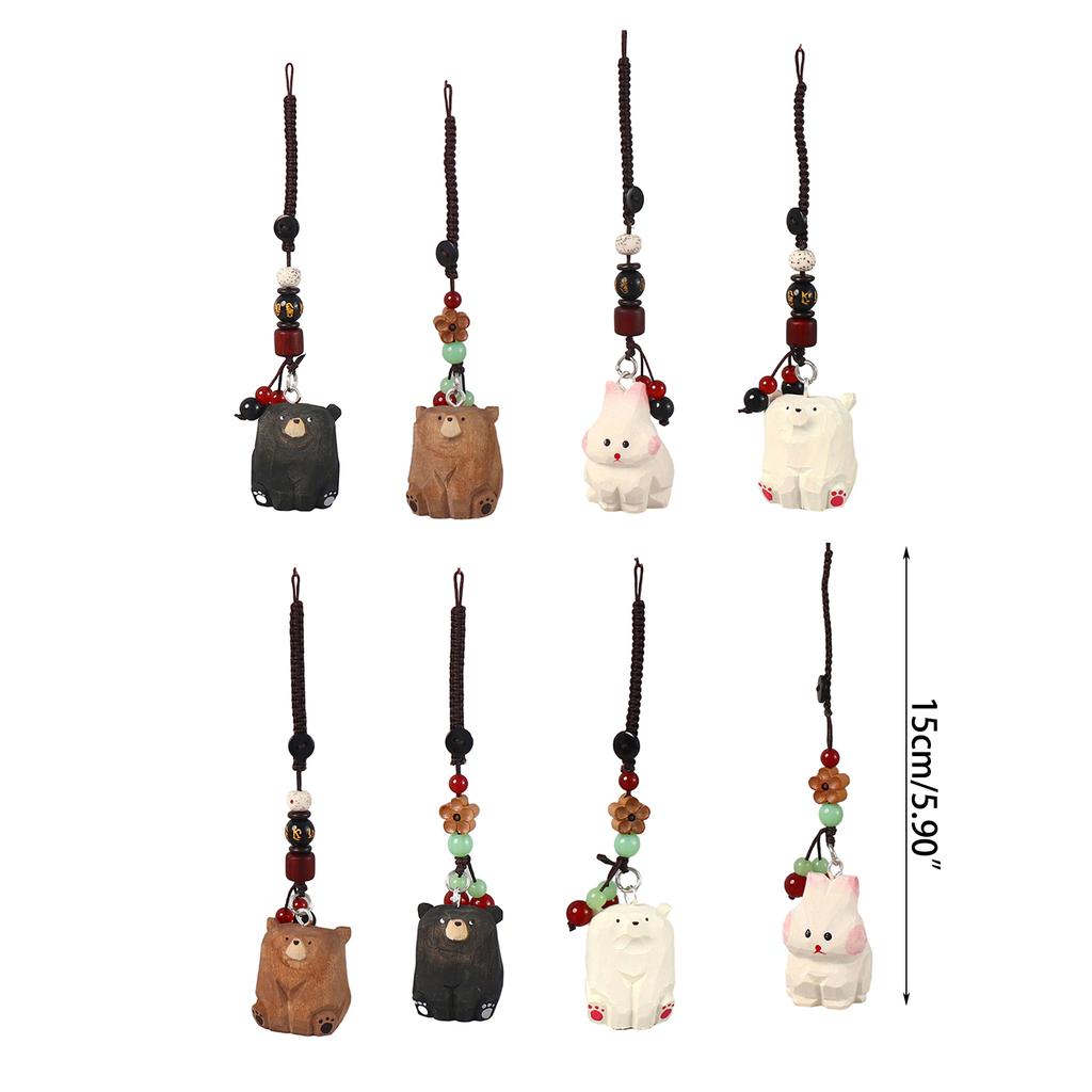 Wooden Carved Cartoon Bear Rabbit Keyring Animal Charm Keychain Travel Souvenirs Backpack Pendant Decorations Couple