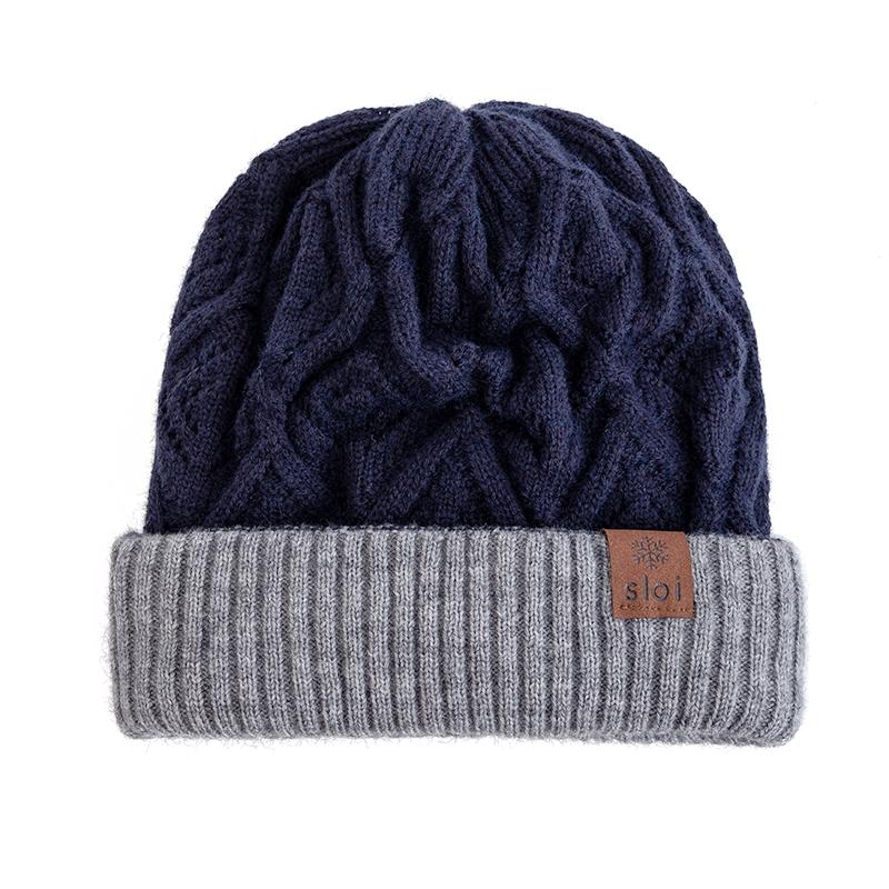 

Новые женские модные зимние шапки с широкими полями, различные способы ношения, двусторонняя шапка-бини, толстые вязаные шапки 56cm-60cm темно-синий