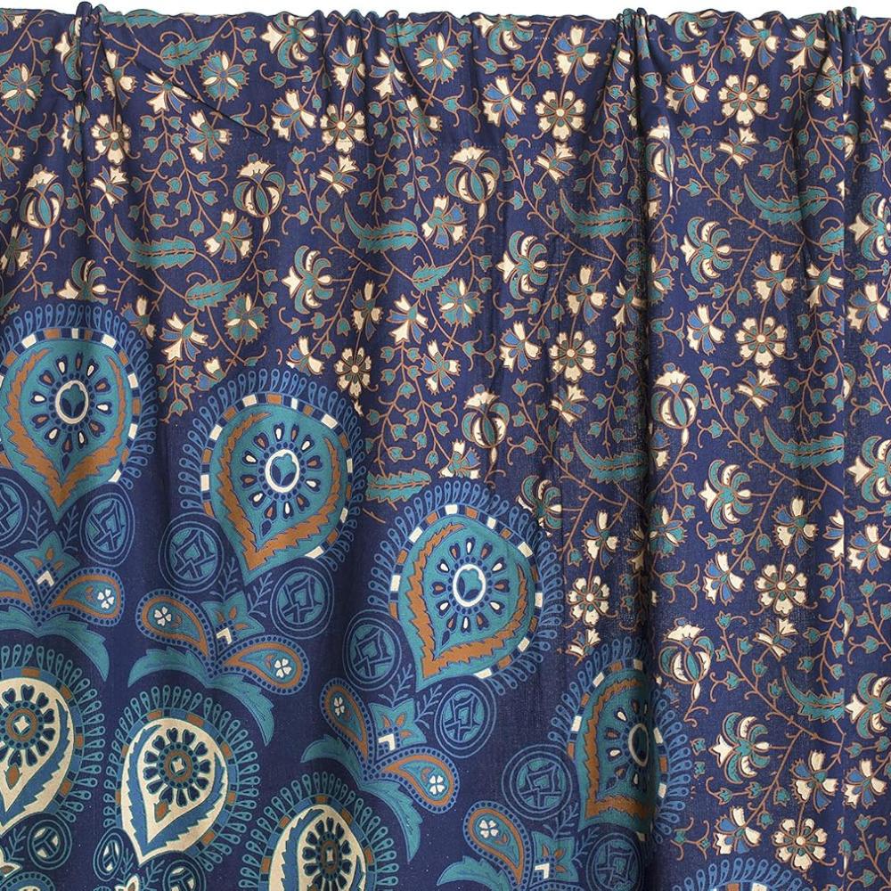 BLESS INTERNATIONAL Beautiful Indian Bohemian Psychedelic Hippie Peacock Mandala Window Curtain Panels for Bedroom, Living, Balcony (Blue Green)