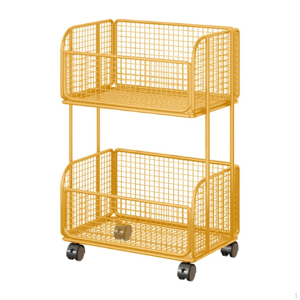 Cart Metal Wire Baskets with Wheels Iron Multipurpose Kitchen Fruit Basket Stand for Snacks Potatoes