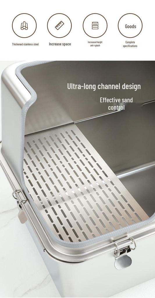Stainless Steel Extra Large Enclosed Cat Litter Box - Odor & Splash Proof