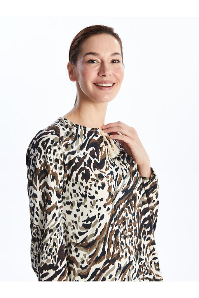 Bluzka damska LCW z kołnierzykiem wiązanym i długim rękawem