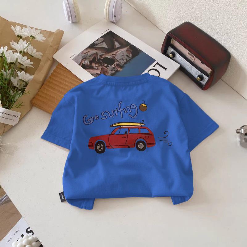 Summer Kids' Pure Cotton Cartoon T-shirt – Round Neck Short Sleeve for Toddlers and Young Children