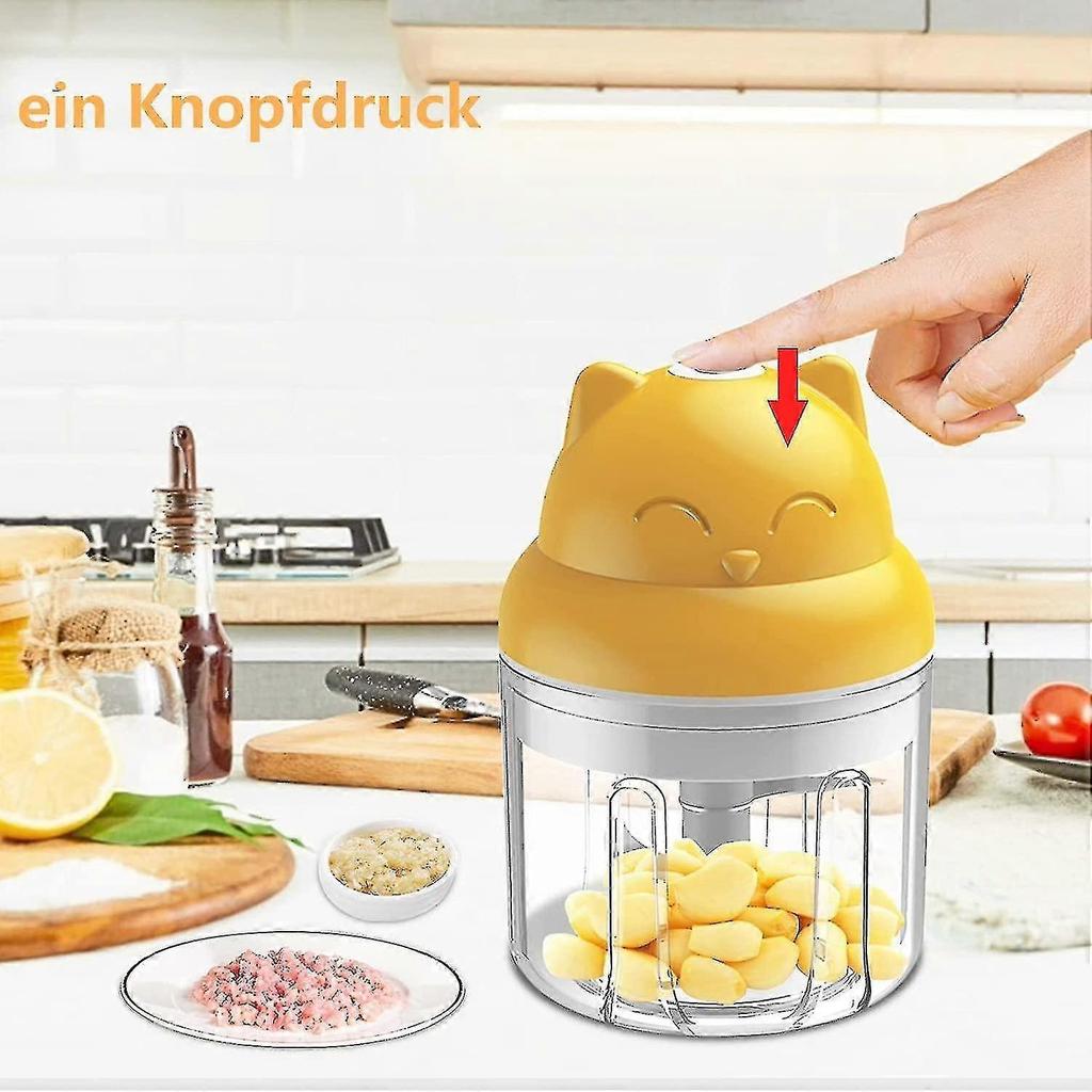 Electric Chopper, 250 Ml Wireless Portable One Button Operation For Garlic, Chilli, Vegetables(yellow)