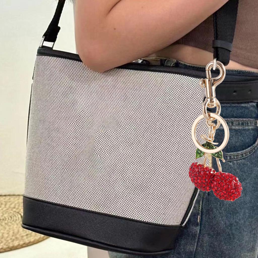 Rhinestone Cherry Charm Keychains Simple Pendant Car Keyring Backpack Decoration Fashion Jewelry for Women Girls