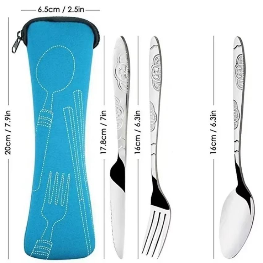 3 Pcs Portable Travel Cutlery Stainless Steel Western Style Steak Knife Fork Spoon Complete Set Of Tableware Home Use Outdoor