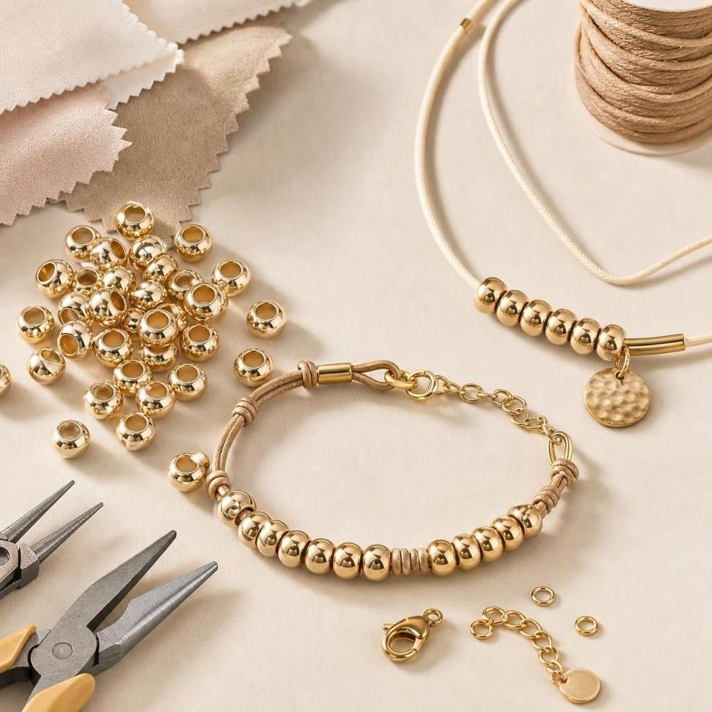 200pcs 12mm Round Beads Large Hole Resin Beads Durable Metal Spacer Beads For DIY Jewelry