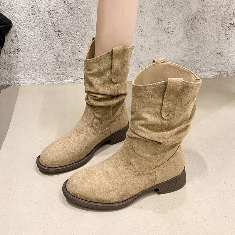 Maillard Medium Boots Children's New Spring and Autumn Western Cowboy Pile Boots Thick-soled Martin Boots Single Boots