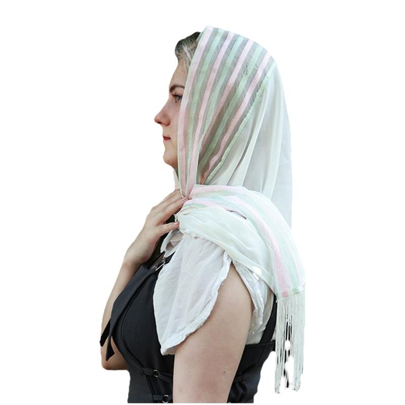 Fringed Women Lady Striped Scarf Soft Neck Scarf Stylish Shawl Wrap Elegant Striped Scarves Neckerchief 1 белый