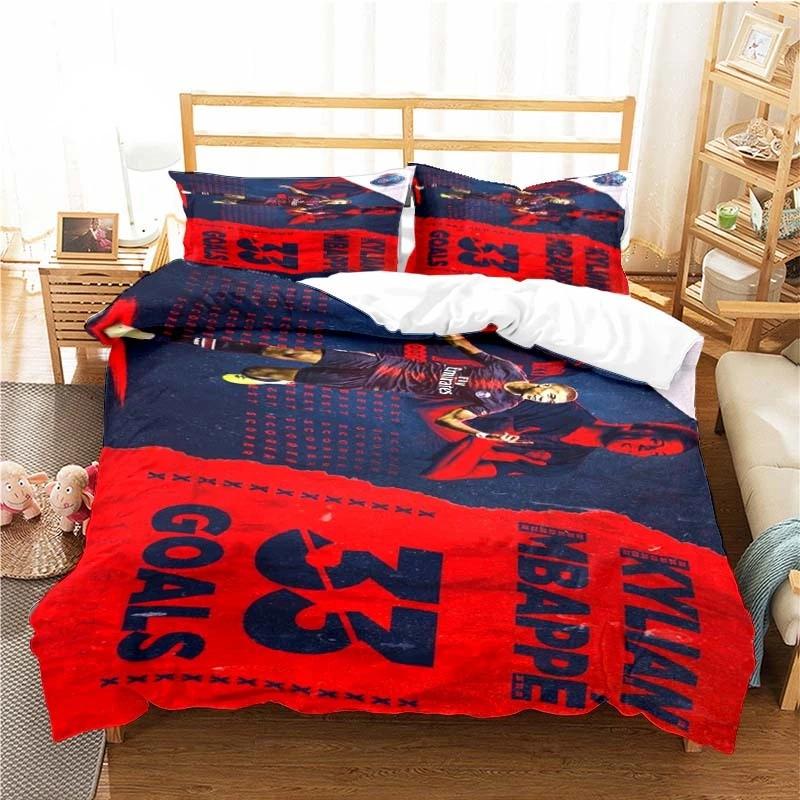 3PCS Football Star Bedding Set Printed Duvet Cover Comfortable Breathable Luxury Cotton Quilt Pillowcase Single King Queen
