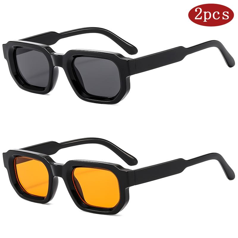 2pcs Vintage Small Rectangle Frame Sunglasses Fashion Brand Sun Glasses Luxury  Design UV400 Shades Eyewear Women Goggles