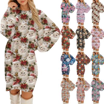 Women's Round Neck Casual Long Sleeve Plush Dresses