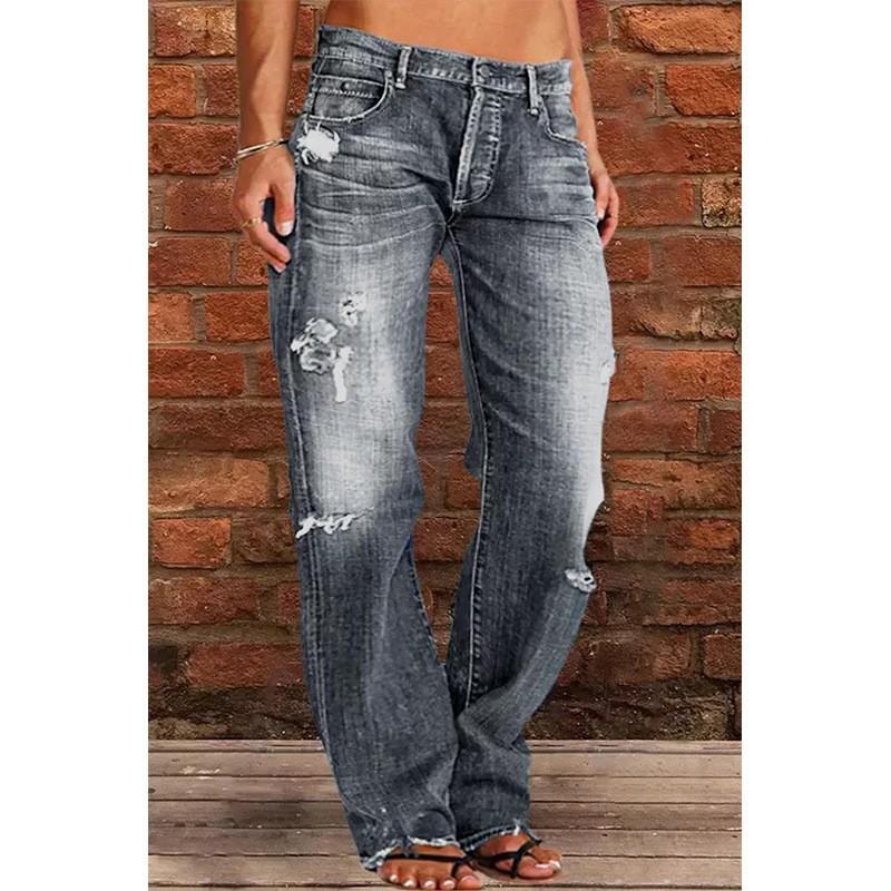 Damen Bud Jeans High Waist Denimhose mit rohem Saum Kleidung Sale