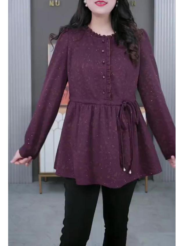 

Осенне-зимняя повседневная приталенная рубашка большого размера на завязках для женщин среднего возраста XL (100-160 jin)