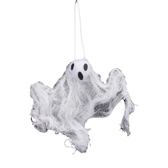 Malá závěsná dekorace duch Halloween Bílý duch z látky s okénky Stromové ozdoby pro venkovní dvůr trávník dekorace strašidelného domu