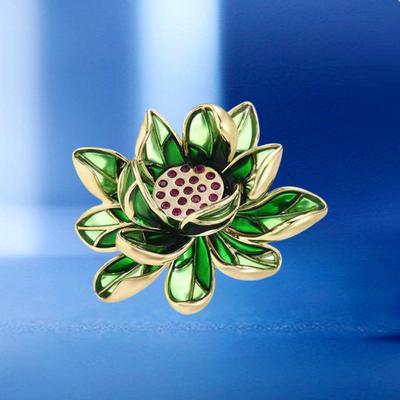 Spilla Foglia Verde di Loto Spilla Smeraldo di Lusso Leggero Colore Smalto Guochao Accessori Anti-Luce di Alta Gamma