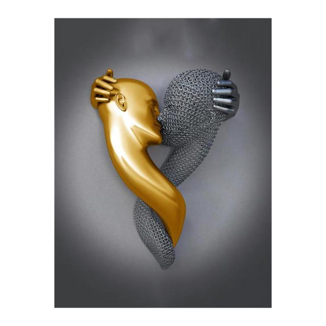 Metal Figure Statue Posters Print Modern Lovers Sculpture Canvas Painting Wall Art Wall Pictures for Room Home Decoration No Frame