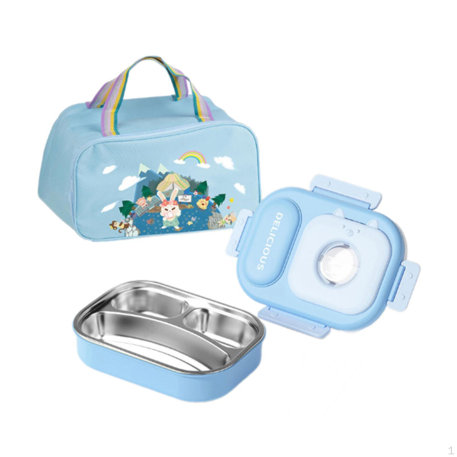 

Ланч-бокс Bento с сумкой-тоутом, контейнер для еды, овощи для пикника вне дома Blue 3 Grid