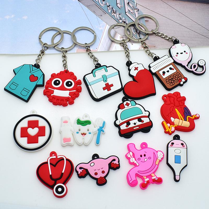 10Pz Portachiavi Medico Stetoscopio Uniforme da Infermiera Per Infermiera Medico Portachiavi Donne Uomini Moda Accessori Chiavi Medici Regalo per Amici