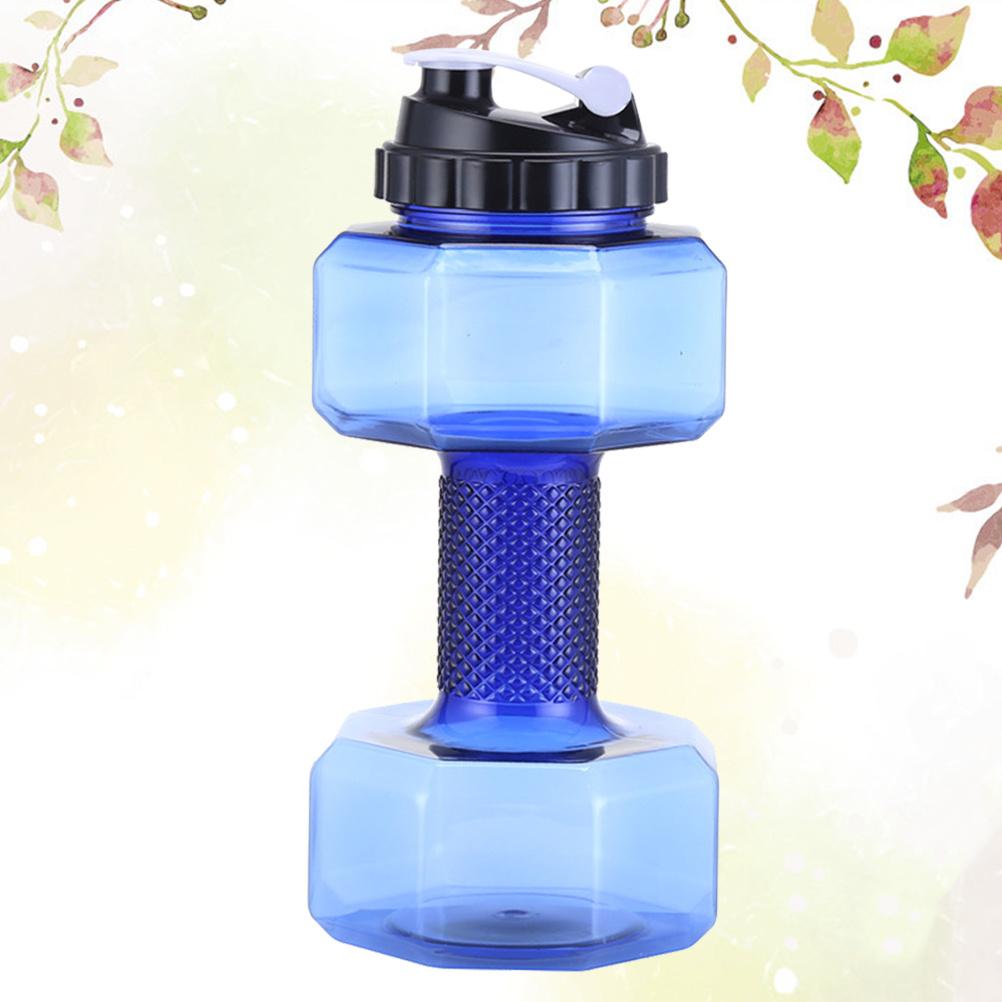 1pc Dumbbell Shape Water Bottle 600Ml Blue Petg Fitness Sports Kettle Weightlifting Cup For Gym Travel Home Office Kitchen Bar