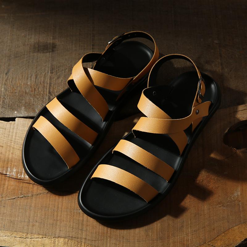 Men Leather Fashion Vintage Men Shoes High Quality Soft Comfort Casual Flats Summer Beach Slippers