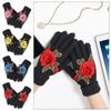 Soft Winter Gloves Embroidered Flower All Finger Gloves Knitted Gloves  Outdoor Cycling Driving