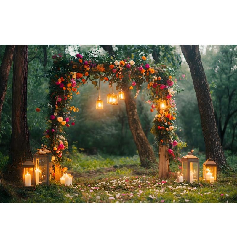 Fundo Romântico de Arco de Flores para o Dia dos Namorados, Decoração com Lanternas para Casamento, Noivado, Estúdio de Fotografia
