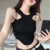 Women Irregular Crop Top Chain Strap Design Slim Sleeveless Tank Top