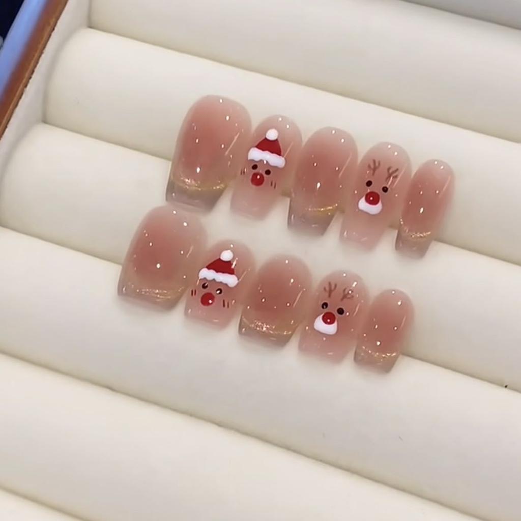Pure Handmade Phototherapy Manicure Santa Claus Wears Nails Finished Cat Eye Nail Patches To Show Whiteness and Temperament