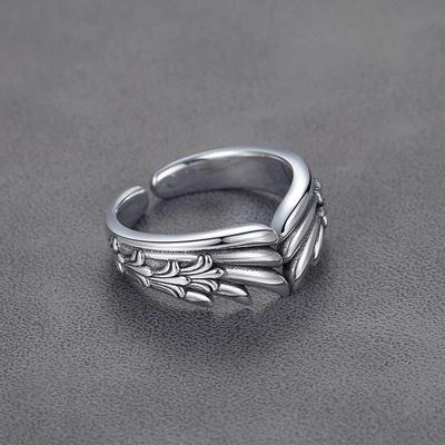 Yintai Fei Retro Thai Silber Verstellbarer Engelsflügel Ring - Vielseitiger Punk Stil für Damen.