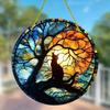 2D Flat Black Cat Round Acrylic Decoration Sign, Home Decor Plaque Hanging Wall Art Decorative Garden Decoration for Room Door Signs Hanging Square Li
