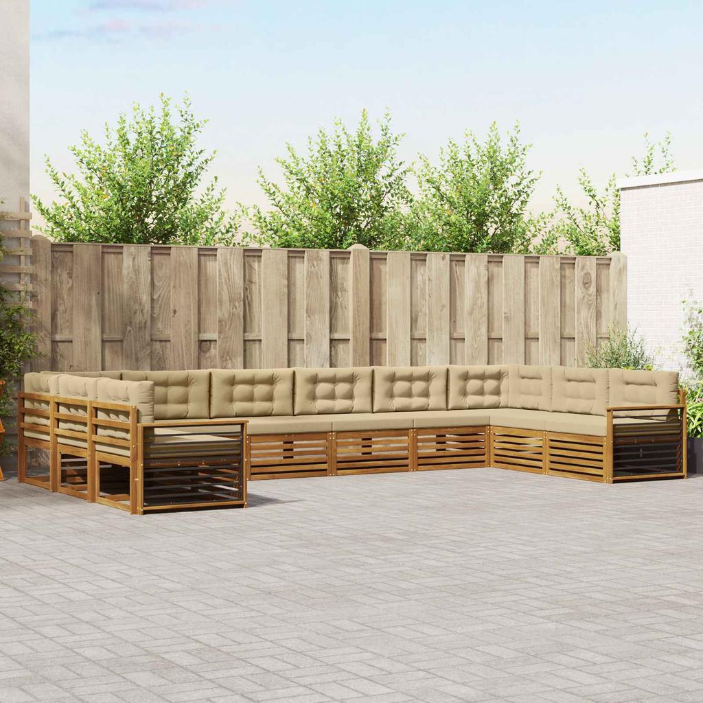 Outdoor Sofa Set 10 pcs Natural & Beige Solid Acacia Wood