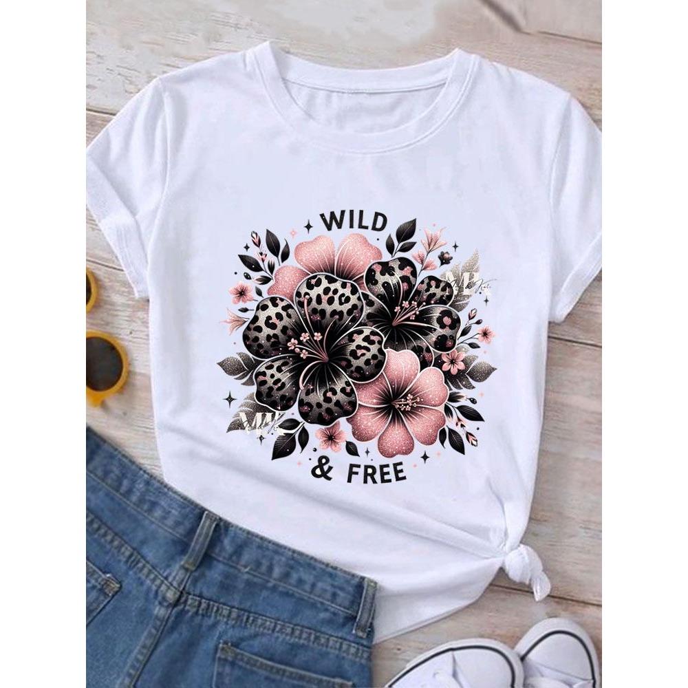 Women's printed candy flower T-shirt, casual wear, short sleeved T-shirt, women's fashionable graphic T-shirt