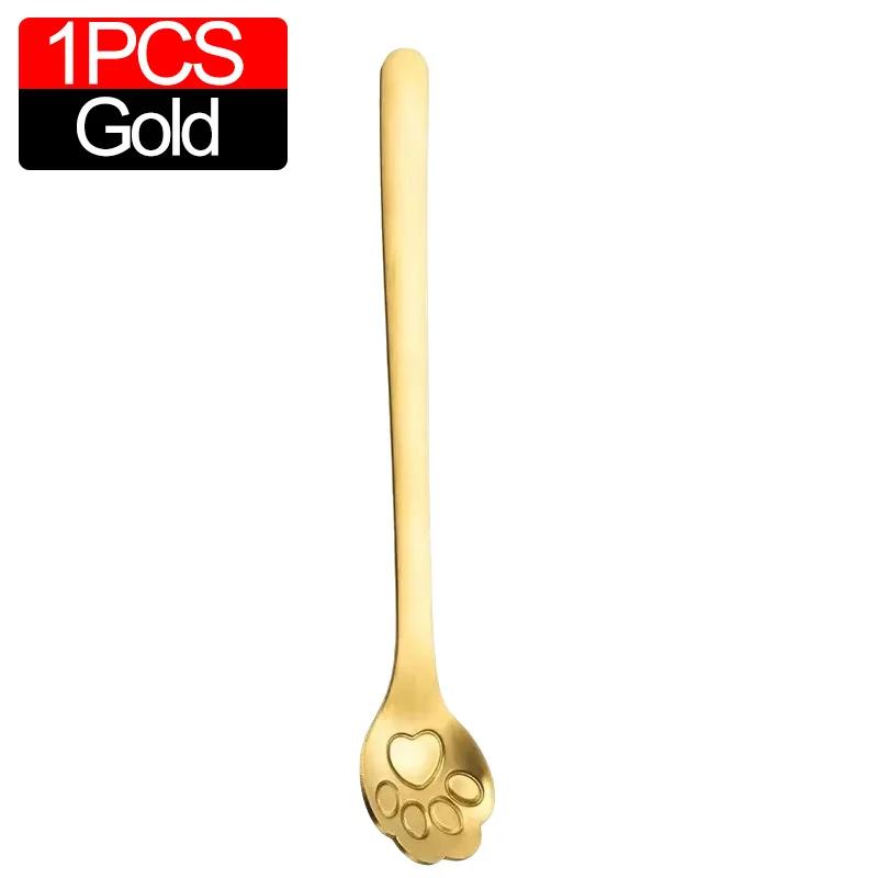 5/1PCS Creative Cute Cat Claw 304 Stainless Steel Spoon for Ice Cream Coffee Tea Dessert Spoon Kitchen Tableware Accessories