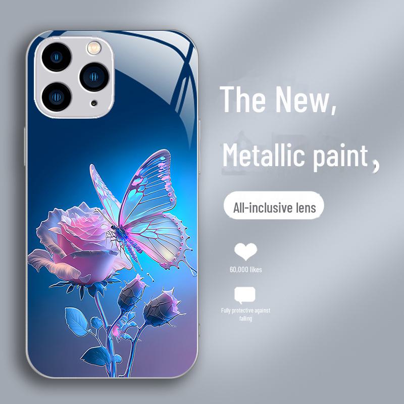 Funda líquida todo incluido con degradado de flores y mariposas para iPhone 11Pro Max Rose 14.